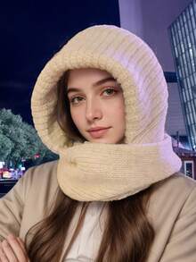女士帽子围巾套装，针织拉法帽，防风保暖耳罩，适合骑行，秋冬季装饰情人节礼物 - 多色 - 查看 6