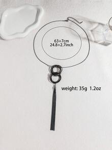 1pc Vintage Geometric Multi-Layer Round Copper Alloy Long Tassel Necklace, Unisex Couples & Best Friends Design, Elegant Minimalist Style