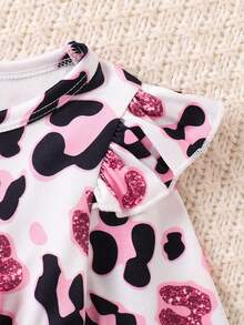 Baby Girls' Fashionable Casual Cute Leopard Print Bow Decor Round Neck Flare Sleeve Long Sleeve Top And Pink Pants With Headband Set, Spring/Autumn - Multicolor - View 4