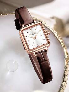 ROMITIME 1 buc ceas impermeabil cu strasuri cadran pătrat curea din piele confortabilă modă business lux sportiv clasic simplu casual stil mecanic automat cuarț ceas potrivit pentru Halloween, Crăciun, Ziua Tatălui, studenți, festivaluri, întâlniri, afaceri, zilnic, cadouri