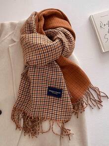 1pc Retro Mini Plaid Tassel Scarf, Unisex Korean Style Houndstooth Fashion Versatile Thick Warm Scarf For Autumn - Multicolor - View 13