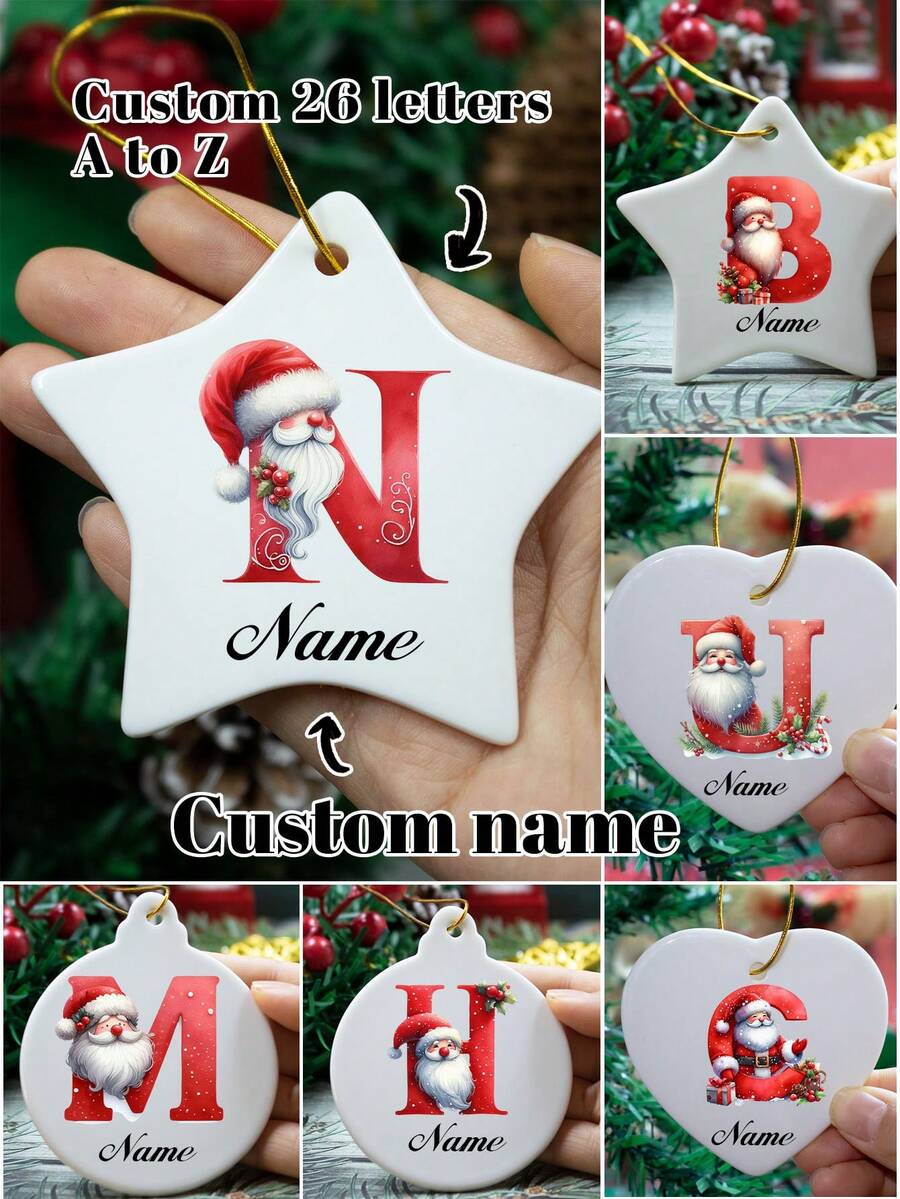 LICVIC Custom Christmas Decorations With Name, Personalized Christmas Tree Decorations, Customized Christmas Gifts, Customizable Christmas Craft Supplies, Diy Ornaments, Kids Souvenirs, Party Decorations, Round/Heart-Shaped/Star-Shaped Pendant, Ceramics, Garden, Room Decor, Cartoon, Boy, Girl, Kids, Family - Style a - View 1