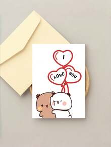 1pc Cute Bear Birthday Card With Envelope, "I Love You" Heart Balloon Design Blank Inside Card For Valentine's Day, Romantic Gifts For Him Her, Family, Friends, Colleagues - Multicolor - View 9