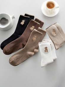 6 Paar/12 Paar Bären Muster Kniestrümpfe, unisex, Herbst/Winter