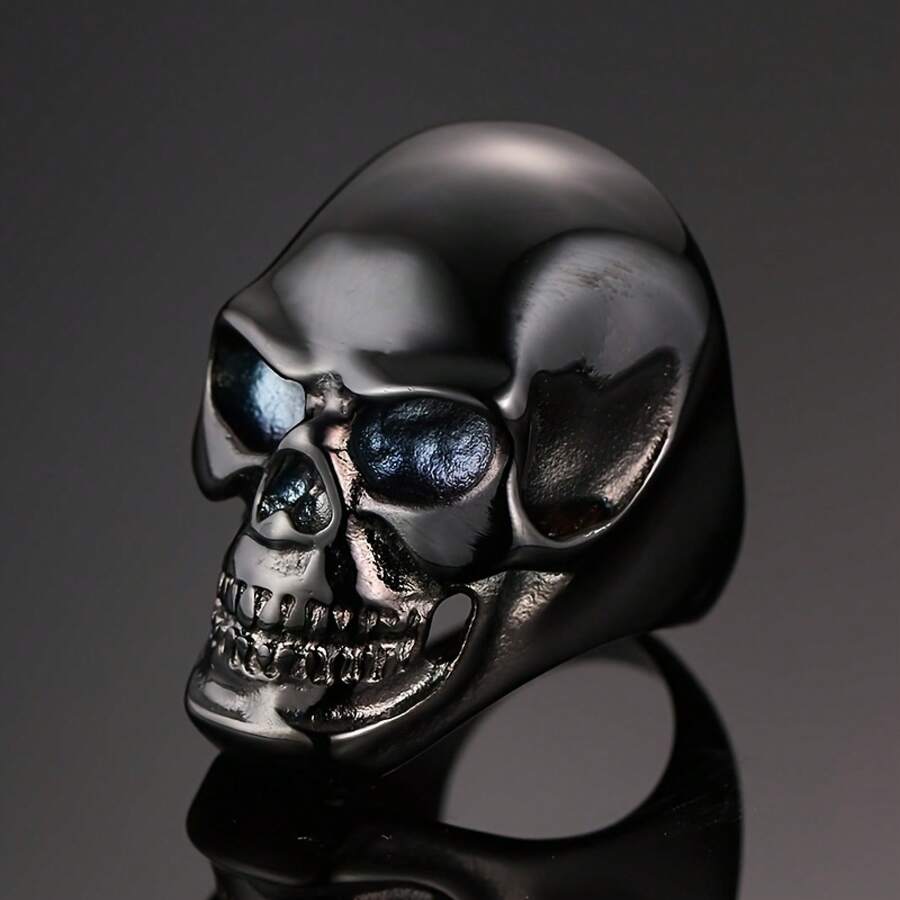 1pc Gothic Punk  Rings For Men , Retro Design With Detailed Teeth & Eye Sockets, Perfect For Halloween & Party Accessories, Halloween Jewelry |   Skull Ring |   Detailed Teeth Design, Skull Accessories - 黑色 - 查看 1