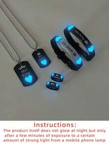 ATLVXJL 6pcs/Set Couple Friendship & Love Glow-In-The-Dark Heart, Crown, Her King & His Queen Pendant Necklace, Silicone Bracelet, Ring Jewelry Set, Casual Accessories Suitable For Daily Wear And Holiday Gift