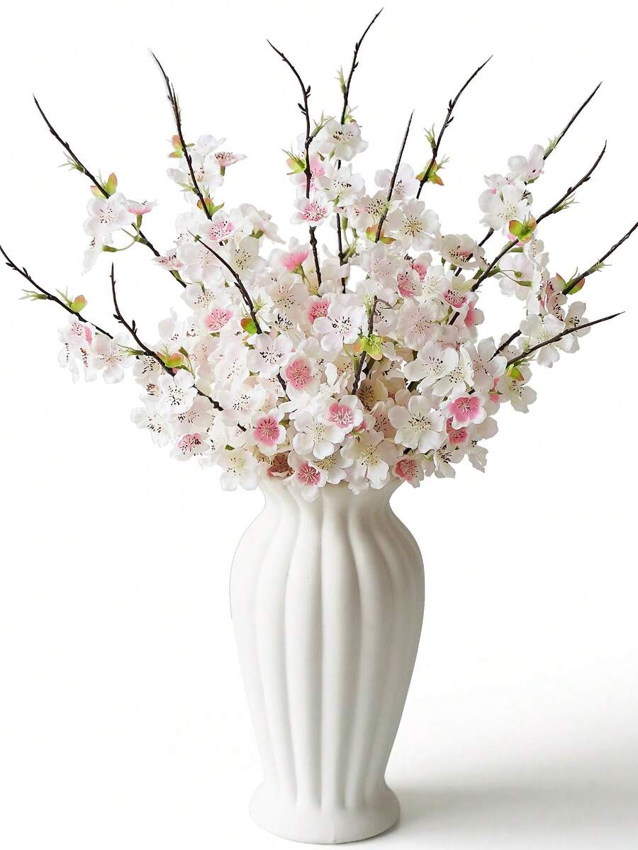 1件/3件梅花人造花樱花枝桃花仿真花17.7英寸树枝花树茎桌面装饰配件家居婚礼派对装饰品 - 淺粉色 - 查看 1
