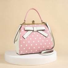 Bolso de mano de piel patentada minimalista con lunares burdeos de moda, nuevo bolso de hombro y bandolera con lazo para mujer