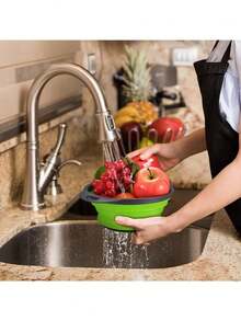 Coladores y filtros de alimentos, juego de filtros de agua plegables, perfectos para escurrir pasta, verduras y frutas en la cocina y durante los viajes, artículos de cocina para una máxima eficiencia en la cocina con estilos acogedores de otoño e invierno - Verde - Ver 9
