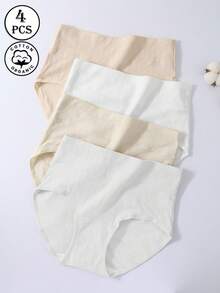 HANQIYA 4pcs Women's Underwear, Skin-Friendly, Comfortable, Elegant, Minimalist Solid Color & Striped Design, Extended Crotch - Multicolor - View 2