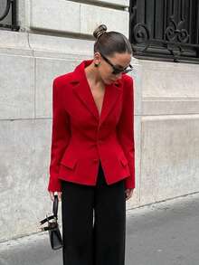 Elegant Vintage Red Christmas Dress - Waist Cinched Silhouette, High Fashion Vibe, Women Autumn/Winter Clothing - Red - View 5