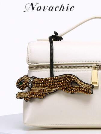 1pc Handmade Beaded Desert Leopard Animal Charm, Suitable For Decorating Various Bags (Charm Only, No Bag Included)