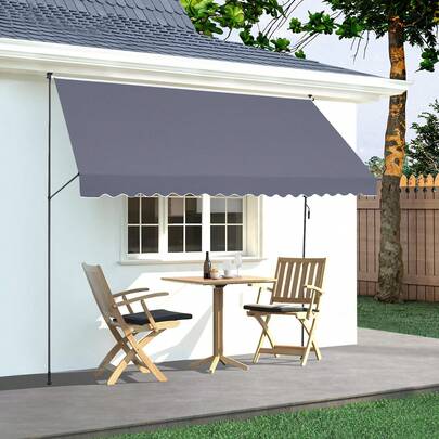 178 X 47" Patio Awning Retractable, Awning Sunshade Shelter With Manual Crank Handle, Outdoor Patio Canopy Sunsetter Deck, Adjustable Height From 86 To 122 In, For Patio/Balcony/Yard, Dark Gray