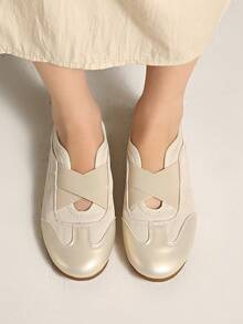 Fall/Winter 2025 New Summer Women Red Hook And Loop Casual Soft Bottom Breathable Leather Shoes,Ballet