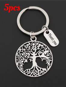 Life Tree Gratitude Keychain, Metal Keyring, Wallet, Bag, Backpack, Car Key Accessories, Thanksgiving, Graduation, Teacher's Day Gift, Automotive Accessories, Campus Cute Gothic Y2K Lanyard, ID Card Holder, Automotive Accessories - Silver - View 8