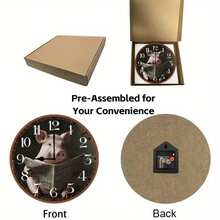 1 Silent Round Wall Clock With Fun Pig Design Reading Newspaper - 10inch Artificial Wood Quartz Clock, Suitable For Bedroom, Office, Home Decoration - Requires AA Batteries (Not Included) - Unique Gift Idea, Living Room Wall Clock
