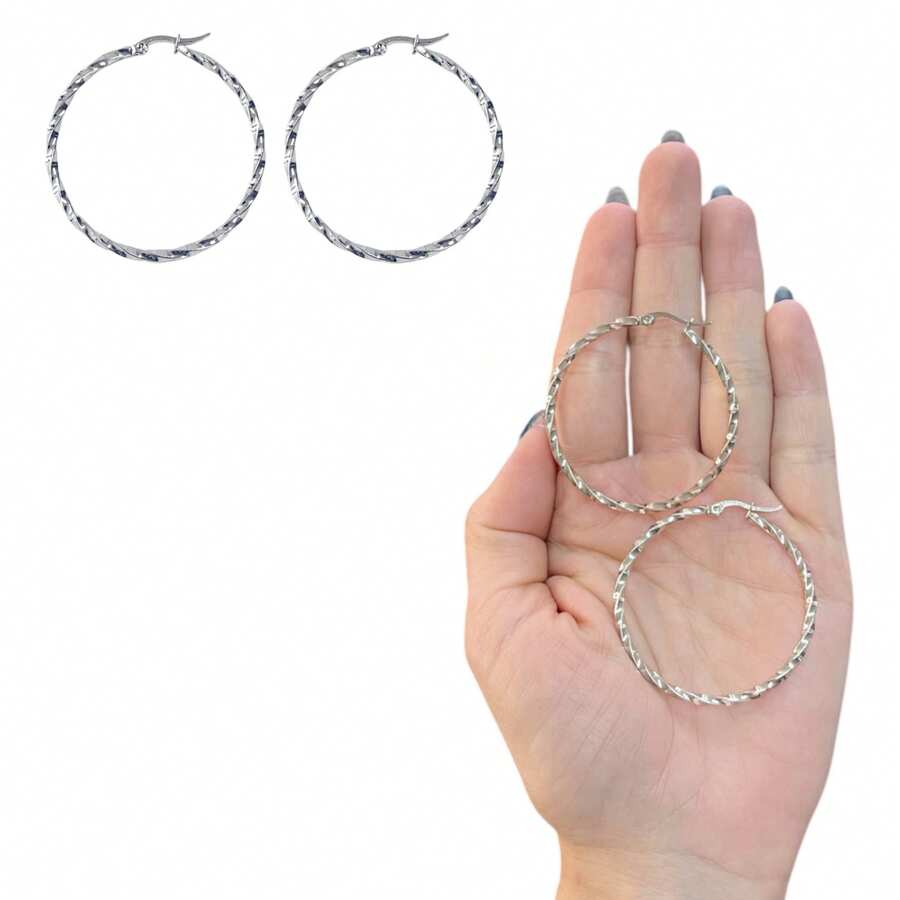 1 Pair Of Stainless Steel Hoop Earrings, Silver Color, Various Models - MODIFICACIÓN. 6 - Ver 1