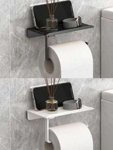 Plastic Toilet Paper Holder, Bathroom Wall-Mounted Plastic Rack, No-Drill Self-Adhesive Tissue Paper Holder, Toilet Paper Roll Holder, Multi-Function Storage Rack, Phone Holder, Bathroom Organizer, Easy-Install Wall-Mounted Toilet Paper Rack, Tissue Box Bathroom - Multicolor - View 14