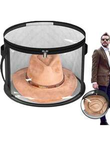 1 pieza Caja de almacenamiento de sombreros de vista clara y apilable, extra grande, de tela, organizador de plástico para sombreros vaqueros, de sol, de playa, ligero, resistente a las manchas, con ventana transparente, cremalleras dobles, asas reforzadas, para ropa, juguetes, accesorios de uso diario, ideal para regalo de primavera, Navidad, Halloween, Año Nuevo