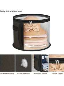 1 pieza Caja de almacenamiento de sombreros de vista clara y apilable, extra grande, de tela, organizador de plástico para sombreros vaqueros, de sol, de playa, ligero, resistente a las manchas, con ventana transparente, cremalleras dobles, asas reforzadas, para ropa, juguetes, accesorios de uso diario, ideal para regalo de primavera, Navidad, Halloween, Año Nuevo