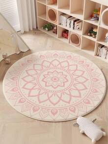 1pc Pink Floral Pattern Round Decorative Carpet, Bedroom Decor, Small Rug, Carpet, Home Decor, Living Room Carpet, Living Room Small Rug, Bedroom Carpet, Living Room Home Decor, Outdoor Rug, Washable Plush Carpet, Thick Carpet, Fluffy Carpet, Autumn/Winter Carpet - Multicolor - View 2