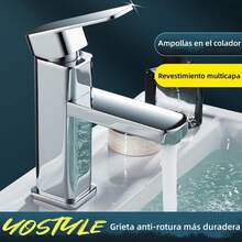 Yostyle Llaves para Lavabo Baño,Monomando para Lavabo de Acero Inoxidable,Mezcladora para Lavabo Caliente y Fría Ajustable Grifo,Grifos de Baño de un Orificio con 2 Mangueras(Negro Rectangular) - Plateado - Ver 10