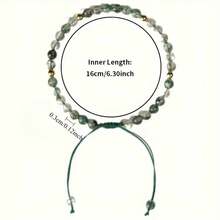 1PC Elegant Green Aquatic Agate Adjustable Bracelet For Men & Women Handmade Moss Agate Beaded Bracelet With Golden Accents Ideal For Daily Wear & Gifting Adjustable Bracelet - 綠色 - 查看 3