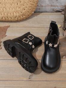 1 par de botas deportivas casuales de estilo europeo con cremallera lateral de piel sintética para niñas, adecuadas para todas las estaciones