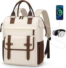 Mochila para Laptop Mujer 15.6 Pulgadas Mochilas para Mujer con Puerto USB,Mochila de Viaje Mujer para la Trabajo Viaje,Mochila Escolar Ligera,Negro - blanco - Ver 7