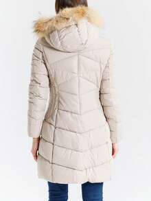 One Piece  Plain    Casual    Woven Fabric    Zipper  Pocket  Quilted  Contrast Faux Fur    Padded Coat Padded Parka Witter Jack  Daily  Travel  Vacation  Office  Dating  Airport  Brunch    Fall Winter - Beige - View 4