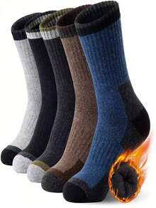 5 Paar Herren Dicke Thermalsocken, warme thermisch gefütterte Socken geeignet für Outdoor-Aktivitäten wie Wandern, Skifahren im Herbst/Winter, kuschelige Socken