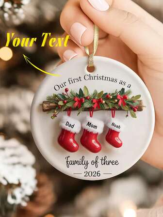 1pc Family Of Three Christmas Ornament, Custom New Family Ornament, Baby's First Christmas Ornament, Personalized Family Ornament,Chic Design