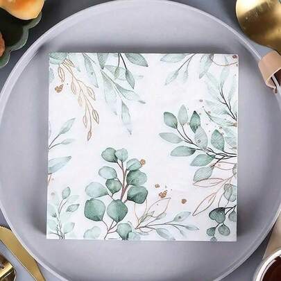 Serviettes en papier jetables motif feuilles d'eucalyptus vertes 33 cm x 33 cm, convient pour les anniversaires, mariages, fêtes, Halloween, Noël, Nouvel An. Peut être utilisé comme fournitures de fête et décoration de table.