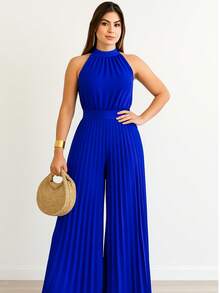 Pleated Jumpsuit For Weddings And Special Events - 藍色 - 查看 3