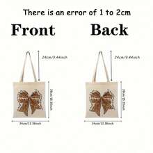 1pc Gingerbread Coquette Tote Bag - Festive Gingerbread Bow Pattern Light Beige Canvas Shoulder Bag Women, Reusable Foldable Shopping Bag Travel, Beach, Daily Commute - Her - 樣式1 - 查看 2