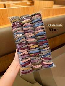 50/100 piezas Vintage Bohemio Lazos para el cabello - Altamente elásticos sin costuras, accesorios para el cabello elásticos duraderos para mujeres, manteniendo el cabello de las niñas en su lugar con forma de corazón de colores mixtos, set de accesorios para el cabello, sujetadores de cola de caballo, bandas elásticas para el cabello, scrunchies, cuerda para el cabello