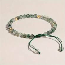 1PC Elegant Green Aquatic Agate Adjustable Bracelet For Men & Women Handmade Moss Agate Beaded Bracelet With Golden Accents Ideal For Daily Wear & Gifting Adjustable Bracelet - 綠色 - 查看 2