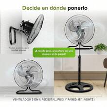 Ventilador 3 en 1 Pedestal Piso y Pared 3 Aspas de Metal 3 Velocidades - negro - Ver 2