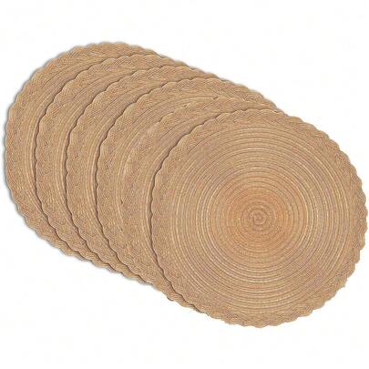 Manteles Individuales Redondos Trenzados Set de 6 Mesa de Comedor Alfombrillas 38cm de Diámetro Resistentes al Calor Lavables para el Hogar Restaurante Cocina (Caqui)