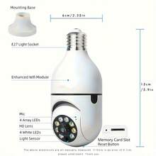 Security Cameras Light Bulb Camera 1080P Resolution Home Wifi Security Camera Intelligent 360 PTZ Indoor Outdoor Light Bulb Camera Remote Voice Intercom HD Night Vision For Home Monitoring,Birthday Gift,Halloween Gift,Christmas Present - 白色 - 查看 7