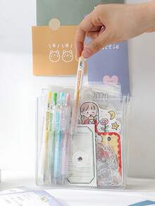 1 Stück transparente PVC-umhüllte Kabel-Aufbewahrungstasche, Stifteetui mit großer Kapazität, Dokumententasche, Kosmetikorganizer, minimalistischer klarer Aufbewahrungsbeutel, süße Cartoon-Stifttasche für Studenten