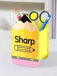 1pc Wooden Splicing Pen Holder. Yellow Pencil Shaped Pen Holder, Desktop Miscellaneous Storage Pen Holder, Pencil Holder, Eraser Storage Box, For Storing Pencils, Desktop Organizer Back To School,Pencil Case,Pencil Pouch,School Bag