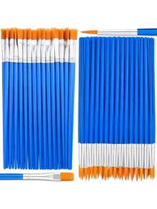 Small Paint Brushes Bulk, Anezus 50 Pcs Flat Tip Paint Brushes With Round Acrylic Paint Brushes Set Brushes Classroom Acrylic Watercolor Canvas Face Painting - Blue - View 5