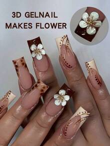 24Pcs 3D Three-Dimensional Gelnail Makes Flower Nails With Small Steel Ball Design Square French Tip Press On Nails Medium Perfect Fit Acrylic Fake Nail Set, Include :1Pc Jelly Glue And 1Pc Nail File,Easy To Wear 3D Flower Gelnails French Tip Press On Nails Art For Woman Girl Daily Work Wear Rave Party Use Nail Supplies NailsChristmas Press On Nails Short Square Fake Nails With Snowflake Design Red White Lines Curve Nails Press On White Red Glitter False Nail Reusable Holiday Stick On Nail For Women Manicure 24Pcs Include: 1pc Jelly Glue And 1pc Nail File, Christmas Nails Nails For Ladies Daily Wear And Holidays - 彩色 - 查看 2