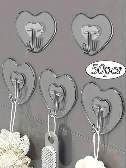1/5/10pcs Heart-Shaped Adhesive Hooks - Rustproof,Adhesive Clear Wall Hooks - Casual Style, Reusable For Towels, Clothes & Keys - Easy Install, No Drilling Required Home Bathroom Decor Bathroom Organizer,Wall Mounted Storage Organizer Bathroom Organizer Bathroom Decor Fall Decor Back To School