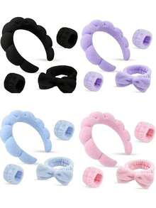 3pcs Luxury Ultra-Soft Microfiber SPA Headband And Wristband Set - 1pc Facial Cleansing Headband, 2pcs Facial Cleansing Wristbands, Makeup Headband, Skincare Headband, Plush Fluffy Sponge Headband, SPA Headband, Wristband, Soft & Comfortable, All-In-One Women Facial Washing, Makeup, Bathing And Skincare Accessories, Skincare Headband, Beauty, Skincare Products, SPA, Self-Care, Skincare Tools, Facial Care, Beauty Salon Supplies, Skin, Facial Cleanser, Face - 多色 2 - 查看 3