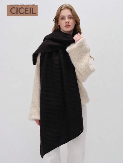 1 pieza Bufanda de punto suave y de unicolor, de moda para otoño/invierno