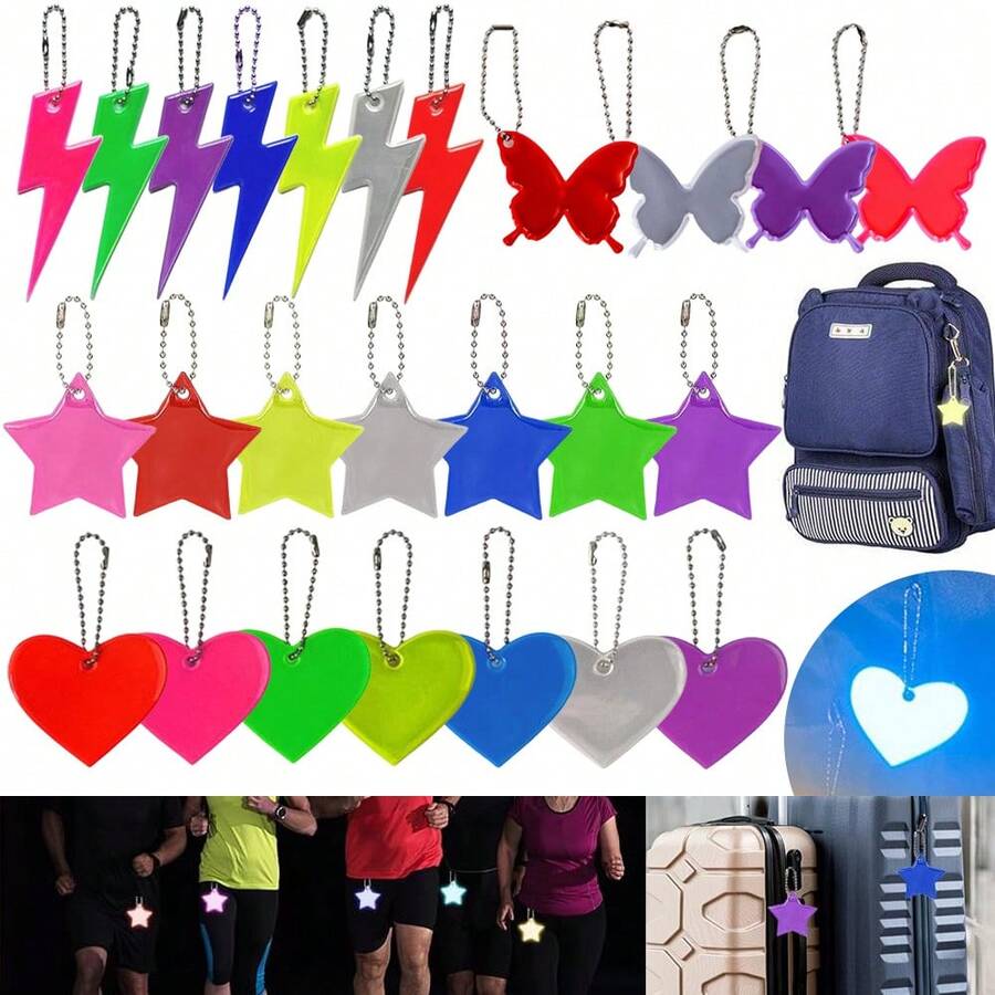 Reflective Keychains, Star And Heart Shape Bag Charms For Night Safety, Camping Travel Essentials, Christmas Gift For Friends, Reflective Keyring For Backpack Pet Stroller Wheelchair Accessories (Multicolor) - Multicolor - View 1