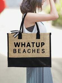 一套女士沙滩手提包，帆布沙滩包，适合婚礼、生日、节日等场合，是送给女性、妈妈、老师、朋友、伴娘、学生、返校季的绝佳礼物，大容量，旅行手提包，适合度假、周末出行，个性化生日礼物，附赠围巾 - 彩色 - 查看 4