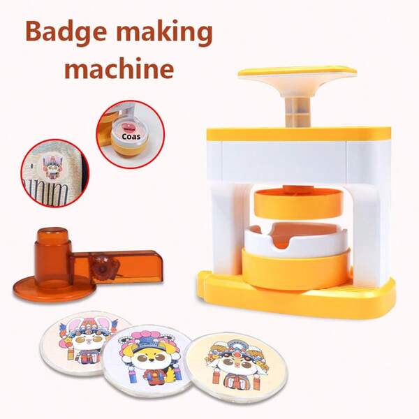 1 Set Creador de Insignias DIY con 48 patrones y 48 piezas de botón, máquina de prensa de insignias lindas (algunos patrones de color son aleatorios)